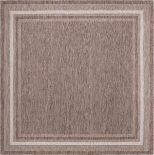 Unique Loom Outdoor Border Soft Border Machine Made Border Rug Brown, Ivory/Gray 10' 8" x 10' 8"