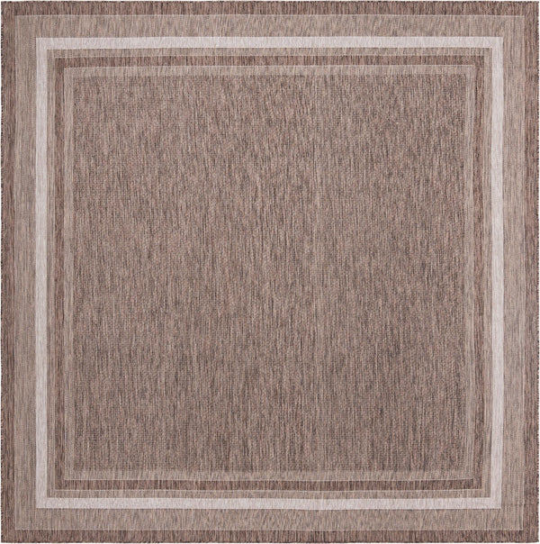 Unique Loom Outdoor Border Soft Border Machine Made Border Rug Brown, Ivory/Gray 10' 8" x 10' 8"
