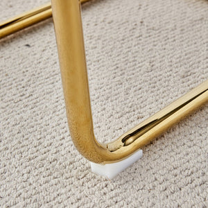 English Elm Table 9-Piece Elegant Dining Set With Glass Top, Imitation Marble, Gold Legs & Comfortable Chairs W1151S04350-GIGA