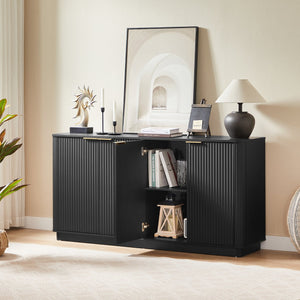 English Elm 63" Wave Front Sideboard with Four Door Storage for Living Room Hallway Bedroom W1820P431357