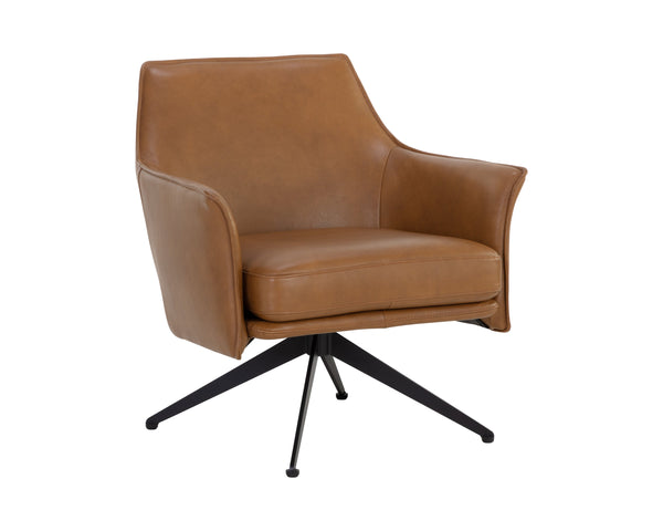 Sunpan Crosby Swivel Lounge Chair - Luxurious Italian Leather, Stylish Black Steel Legs, Modern Comfort Design Missouri Cognac Leather