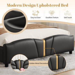 English Elm Christopher Knight Home® - Full Upholstered PU Leather Bed Frame with Butterfly Headboard, Gold Accents, Solid Wood Platform Black 78.25 L x 10 W x 3.25 H N761S0000018B