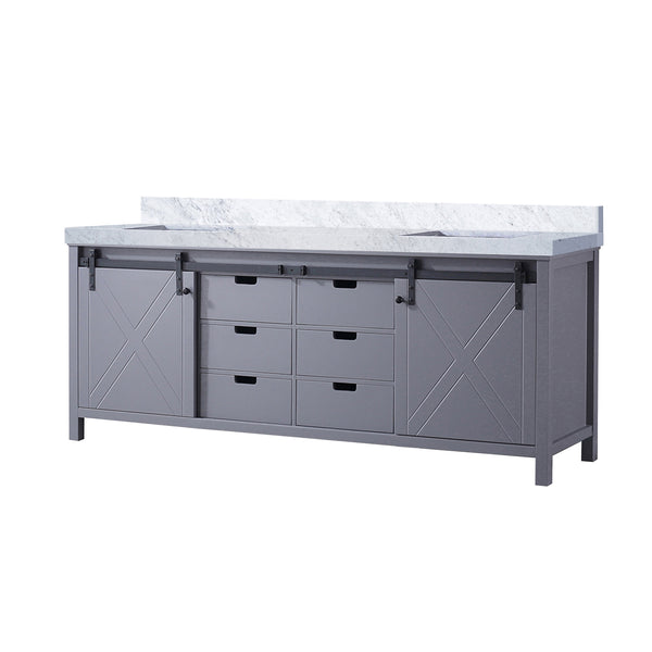 English Elm Dark Grey Double Bath Vanity With Carrara Marble Top, Soft-Close Drawers & Ample Storage Space B2731P260083