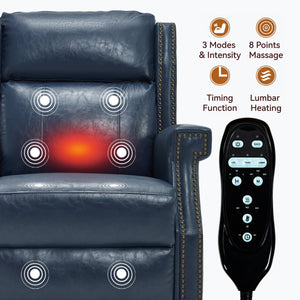 English Elm Emon's Overstuffed Chenille Power Lift Recliner with Massage Heat and Charging Ports Blue W1803S00087