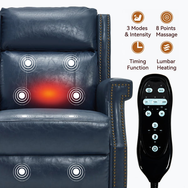English Elm Emon's Overstuffed Chenille Power Lift Recliner with Massage Heat and Charging Ports Blue W1803S00087