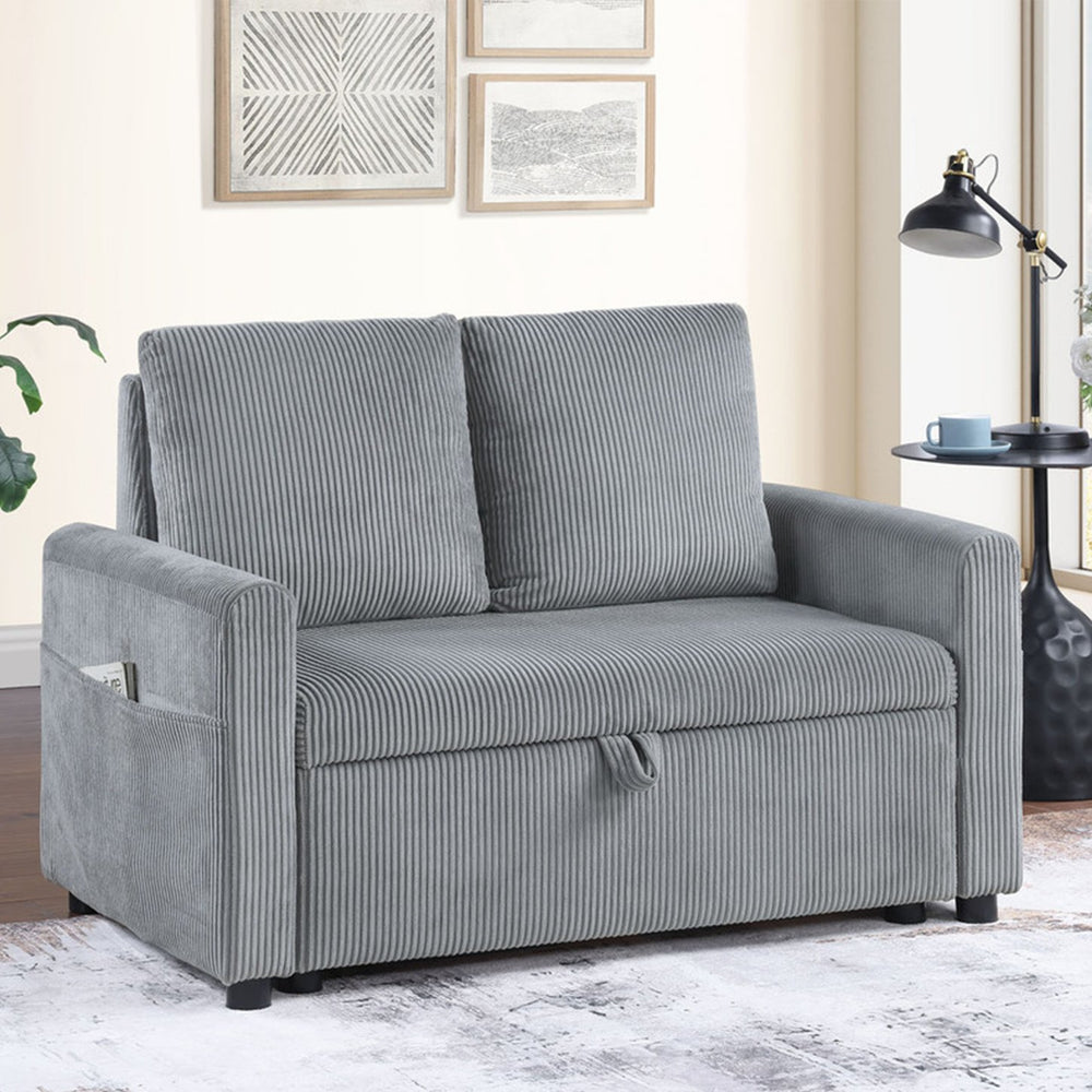 English Elm Corduroy Loveseat with Underseat Storage and Side Pocket, Plush Gray Upholstery, Compact Durable Frame B016S00055
