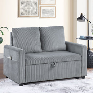 English Elm Corduroy Loveseat with Underseat Storage and Side Pocket, Plush Gray Upholstery, Compact Durable Frame B016S00055