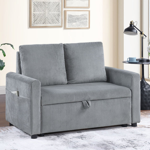 English Elm Corduroy Loveseat with Underseat Storage and Side Pocket, Plush Gray Upholstery, Compact Durable Frame B016S00055