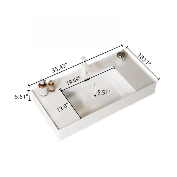 English Elm LEDE 36" Floating Bathroom Vanity with Acrylic Vessel Sink, Overflow Hole, Striped Wood Shelves, Easy Install W2615P210345