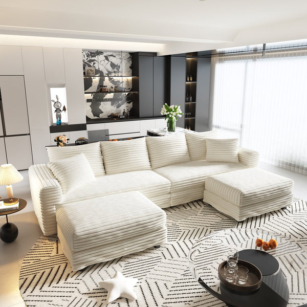 English Elm 102.4" Plush Corduroy 4-Seat Sofa - Cozy, Versatile Cloud Couch With Modular Ottomans For Relaxation W1885S00112