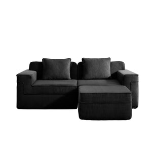English Elm Modular 2-Seat L-Shape Sectional Sofa, Plush Corduroy Couch With Movable Ottoman & Throw Pillows W3041S00323