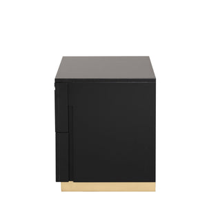 English Elm Contemporary Black Gold Nightstand Dovetail Drawers Felt Lined Solid Wood Bedroom B2741P435902