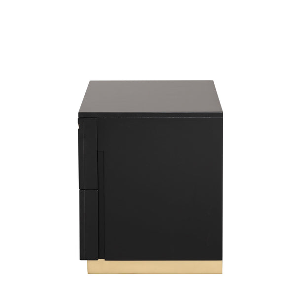 English Elm Contemporary Black Gold Nightstand Dovetail Drawers Felt Lined Solid Wood Bedroom B2741P435902