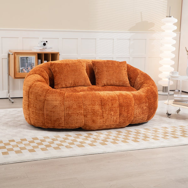 English Elm Bean Bean Bag Sofa High-Density Memory Foam Two-Seater Lounger High Back Chenille Cozy Support Orange W395P181437
