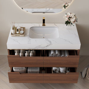 English Elm This Farmhouse Vanity Pairs Sintered Stone with Soft-close Drawers for a Refined Bath W3136S00023