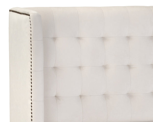 Sunpan Cairo Bed - King - Luxurious Antonio Porcelain With Tufted Comfort, Antique Brass Legs & Durability Cream Fabric 105562