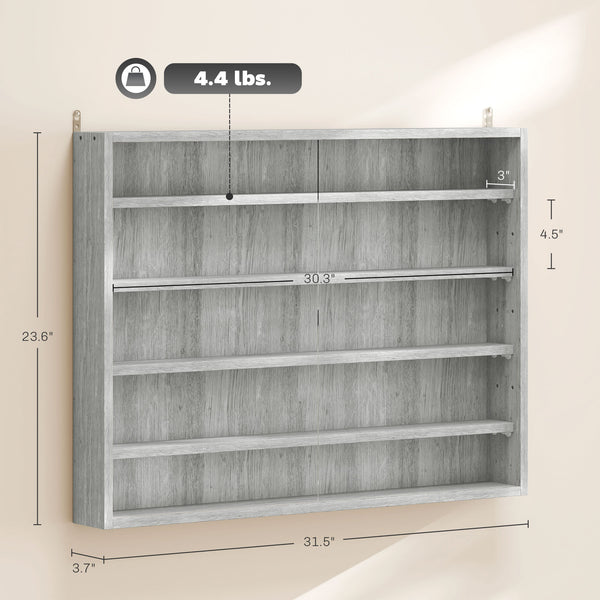 English Elm Wall-mounted Shadow Box Cabinet with Glass Doors and Five Adjustable Shelves White T3971P412891