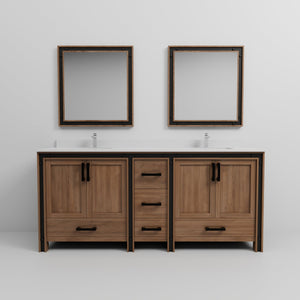 English Elm Rustic Barnwood Double Bath Vanity 80" W x 22" D with Cultured Marble Top, Chrome Faucet & Mirrors B2731S01146