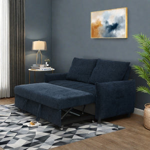 English Elm 57.48" Navy Line Velvet Sofa Bed with Adjustable 3‑Angle Backrest, Memory Foam Chaise, Modern Loveseat Sleeper (Navy) W1183S00023