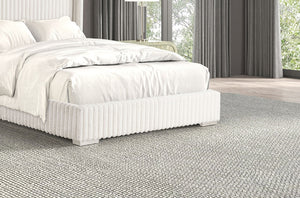 English Elm Bedroom Elegant Contemporary Queen Bed with Fur Chenille Upholstery, Engineered Wood Frame, Mattress-Ready White 65 L x 73.5 W x 7 H B2741P320879