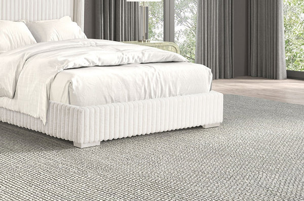 English Elm Bedroom Elegant Contemporary Queen Bed with Fur Chenille Upholstery, Engineered Wood Frame, Mattress-Ready White 65 L x 73.5 W x 7 H B2741P320879