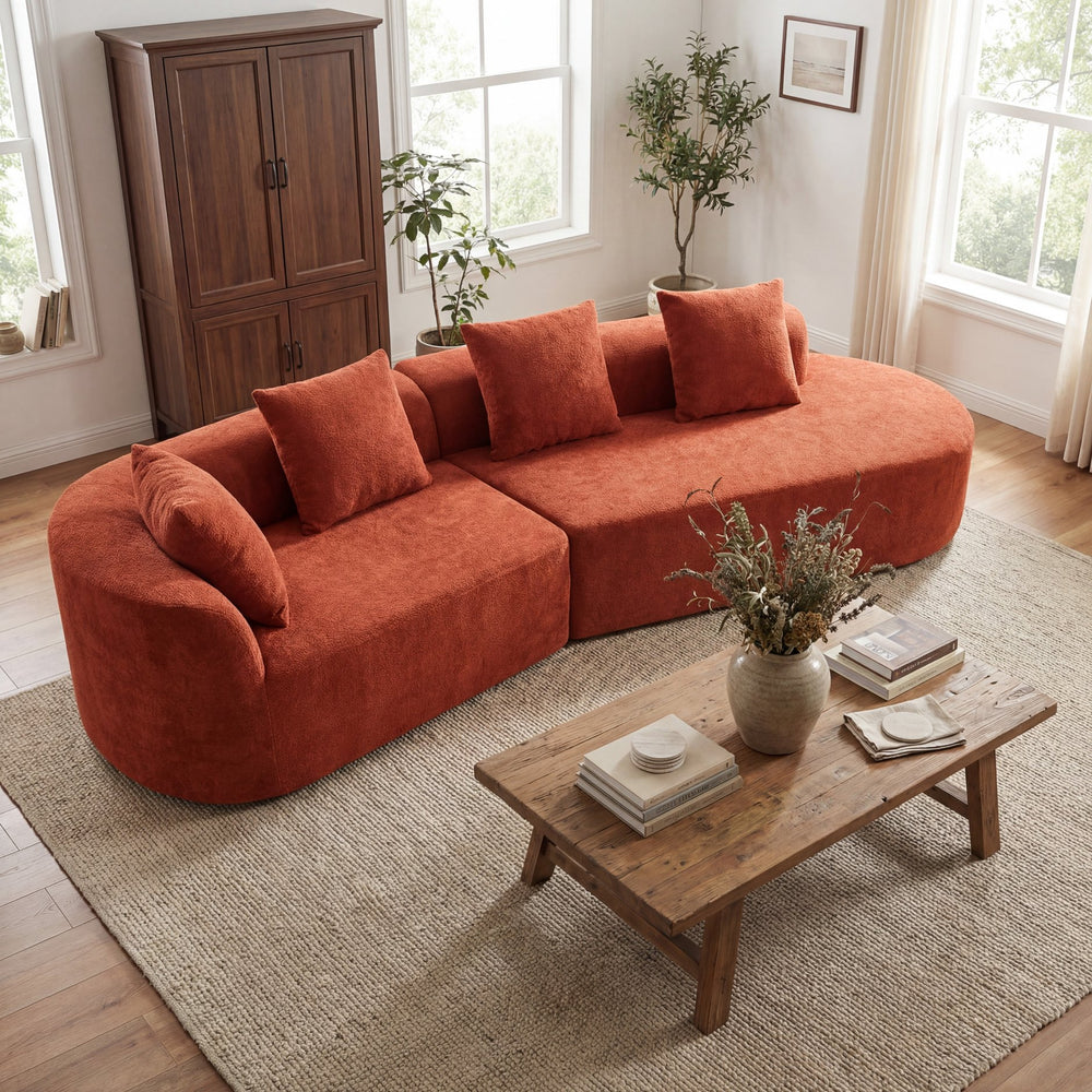 English Elm 116" Curved Sectional Sofa Pearl Fabric Chaise Frameless Sponge Contemporary Living Room Orange N767P388359G
