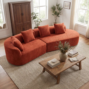 English Elm 116" Curved Sectional Sofa Pearl Fabric Chaise Frameless Sponge Contemporary Living Room Orange N767P388359G