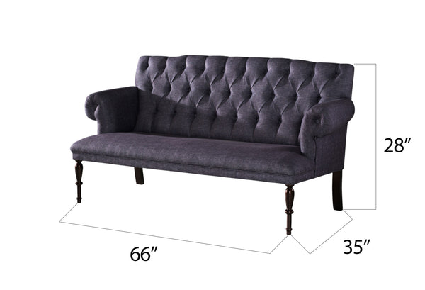 English Elm 66" Modern Loveseat with Button-Tufted Back, Rolled Arms & Solid Wood Turned Legs for Compact Spaces Blue B029P333527