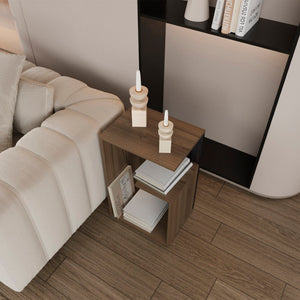 English Elm Side Table Sallis - Modern Macadamia & Espresso Accent Table For Living Room & Bedroom Use B092P309184-GIGA