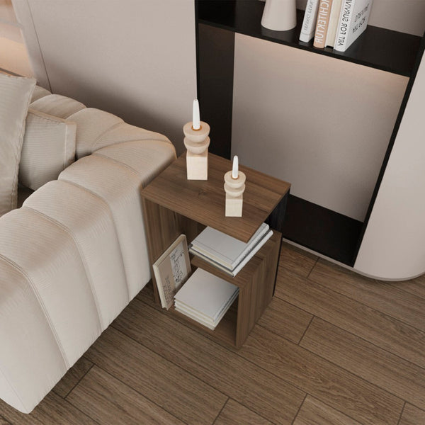 English Elm Side Table Sallis - Modern Macadamia & Espresso Accent Table For Living Room & Bedroom Use B092P309184-GIGA