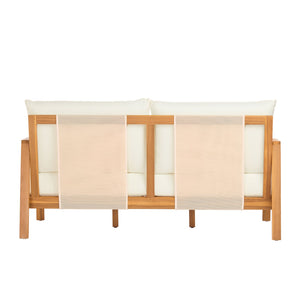 English Elm 2 Piece Outdoor Acacia Wood Loveseat and Coffee Table Set with Textilene Weave Cushions Brown,Teak+ Beige N768P368824T