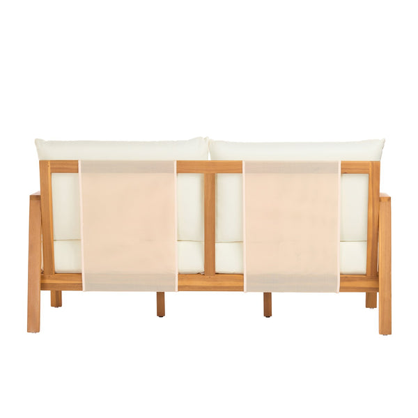 English Elm 2 Piece Outdoor Acacia Wood Loveseat and Coffee Table Set with Textilene Weave Cushions Brown,Teak+ Beige N768P368824T