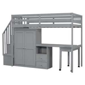 English Elm Queen Murphy Bed with Integrated Desk Cabinet Shelves Space Saving Studio Solution Gray N708S00013E