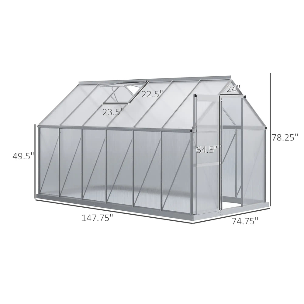 English Elm Silver Walk-in Greenhouse Aluminum Frame Polycarbonate Panels All Season Garden Shelter T3971S00040