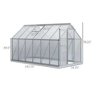 English Elm Silver Walk-in Greenhouse Aluminum Frame Polycarbonate Panels All Season Garden Shelter T3971S00040