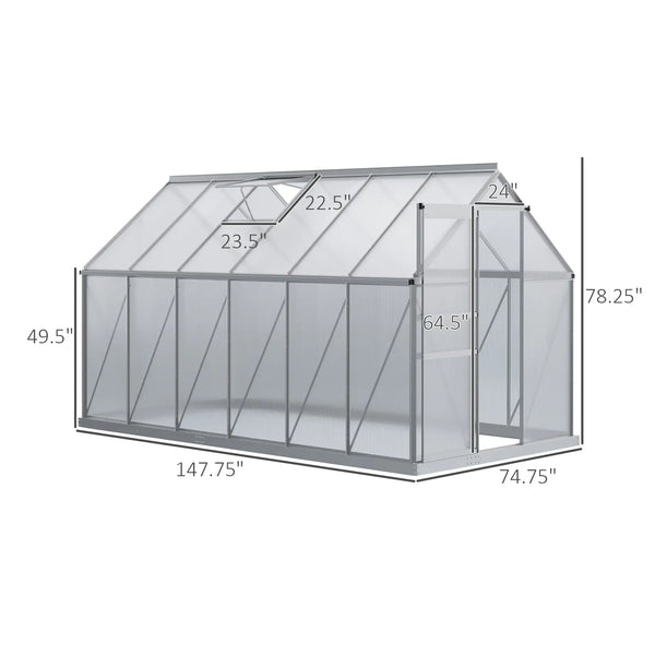 English Elm Silver Walk-in Greenhouse Aluminum Frame Polycarbonate Panels All Season Garden Shelter T3971S00040