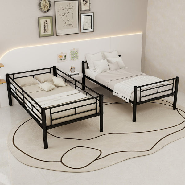 English Elm Twin Metal Bunk Bed for Kids - Durable Twin Over Twin Bedframe with Guardrails, Ladder, Convertible W1935P294047