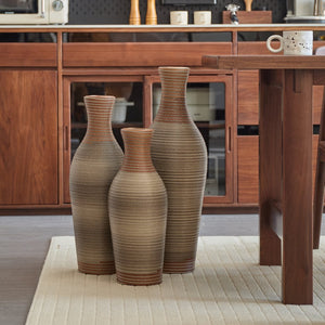 English Elm Desktop PVC Vase Set of 3 Decorative Tall Floor and Table Vases—Modern Durable Artful Accents for Home Brown Grey W2796P261491