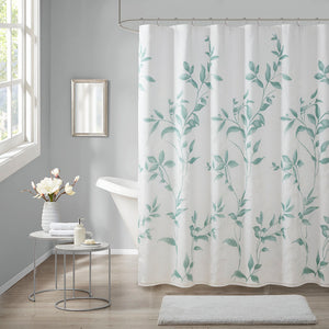 JLA Home Madison Park - Burnout Botanical Shower Curtain with Textured Burnout Detail, Water-Resistant, Machine Washable Elegance Seafoam MP70-6631