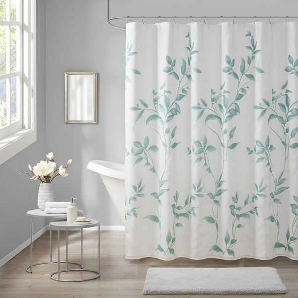 JLA Home Madison Park - Burnout Botanical Shower Curtain with Textured Burnout Detail, Water-Resistant, Machine Washable Elegance Seafoam MP70-6631