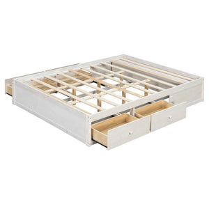 English Elm Queen Platform Storage Bed with Hydraulic Lift Footboard and Four Drawers Antique Finish White LP000139AAK