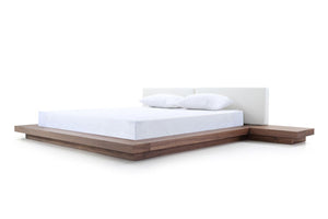 Queen Modern Walnut & White Leatherette Platform Bed – Sleek Design, No Box Spring Needed!