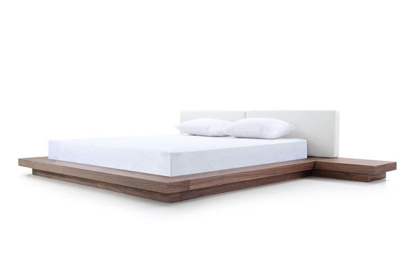 Eastern King Modrest Opal Modern Walnut & White Platform Bed with Leatherette Headboard & Slats