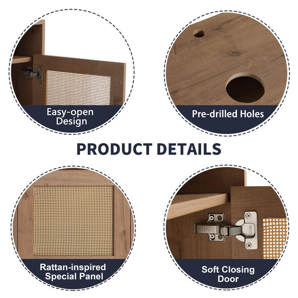 English Elm 48" Modern Wall-Mounted Bathroom Vanity With Black Ceramic Art Sink & Soft-Close Doors, Plywood W999S00400