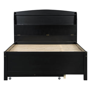 English Elm Full Size Wooden Led Platform Bed With Trundle, Storage Headboard & Usb Charging In Espresso Finish N820S10009D