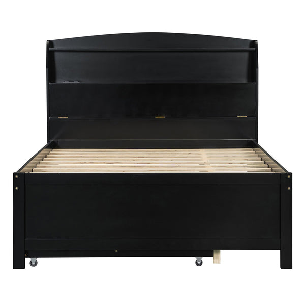 English Elm Full Size Wooden Led Platform Bed With Trundle, Storage Headboard & Usb Charging In Espresso Finish N820S10009D