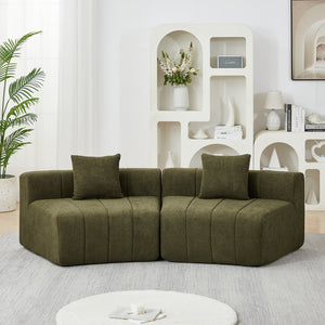 English Elm Chenille Modular Sectional Sofa Curved Piano Key Design Plush Living Room Lounge Seating Green W834P389118