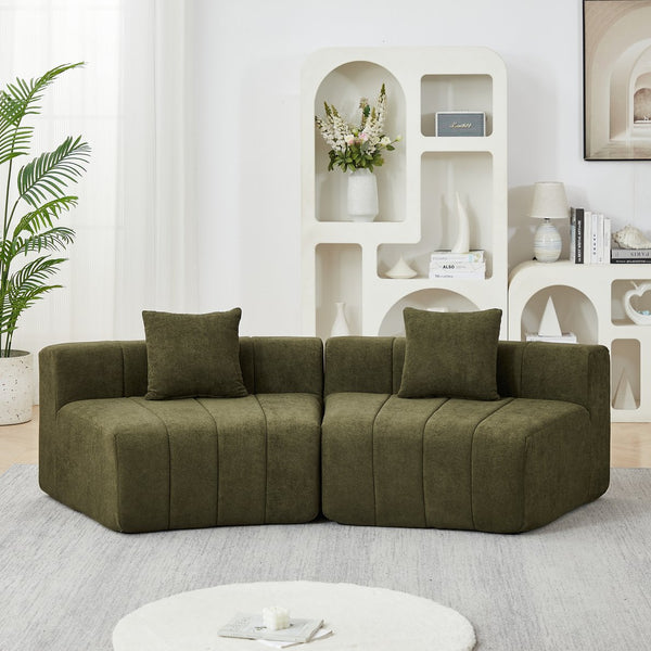 English Elm Chenille Modular Sectional Sofa Curved Piano Key Design Plush Living Room Lounge Seating Green W834P389118