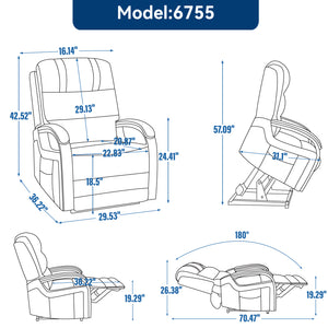 English Elm Power Lift Recliner Chair Chenille Upholstery Dual Motor Heat Massage Solid Wood Arms Blue W1803S00067
