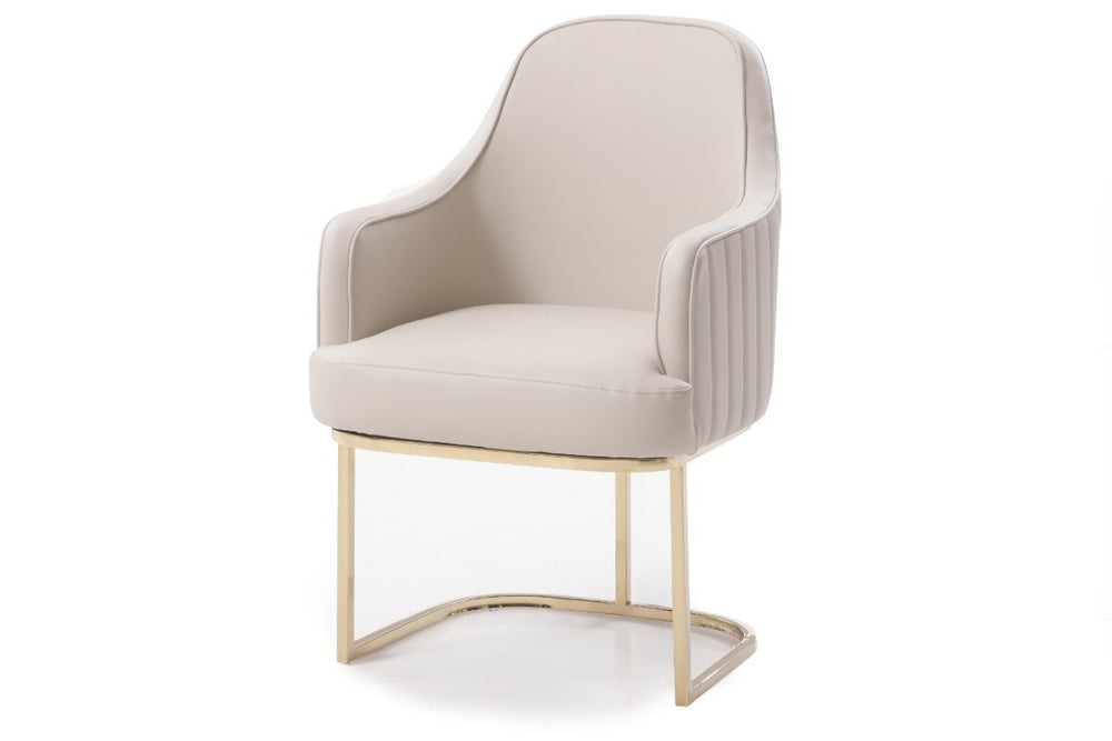 VIG Furniture Tyler Light Grey Bonded Leather Dining Chair With Champagne Gold Horseshoe Base — Ergonomic, Luxe Comfort VGVCB8599-LTGRY